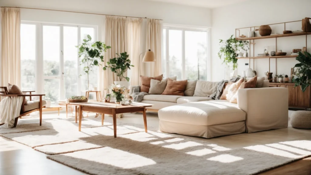 a bright, airy living room with lots of natural light and minimalistic decor.